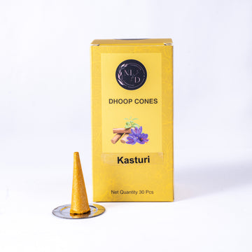 Kasturi Charcoal-Free Dhoop Cones | 150 GM (Approx. 50 Cones)+ Free Stand