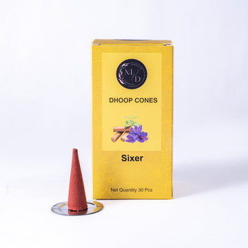 Sixer Charcoal-Free Dhoop Cones | 150 GM (Approx. 50 Cones)+ Free Stand