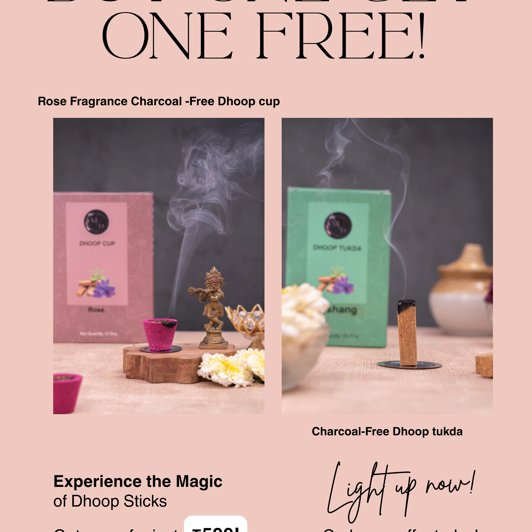 Rose Fragrance Charcoal-Free Dhoop cup  | 150 GM (Approx. 12 cups )+ Dashang Dhoop  Tukda Free