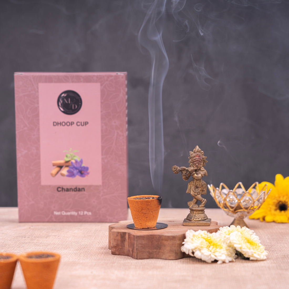 Chandan Charcoal-Free Dhoop cup  | 150 GM (Approx. 12 cups )+ Free Stand
