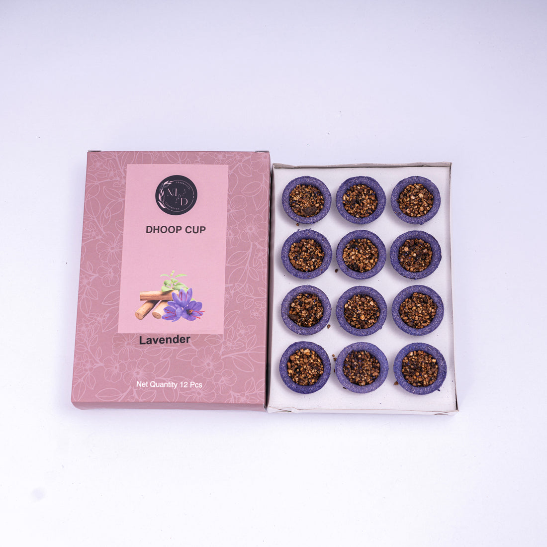 Levender  Charcoal-Free Dhoop cup  | 150 GM (Approx. 12 cups )+ Free Stand