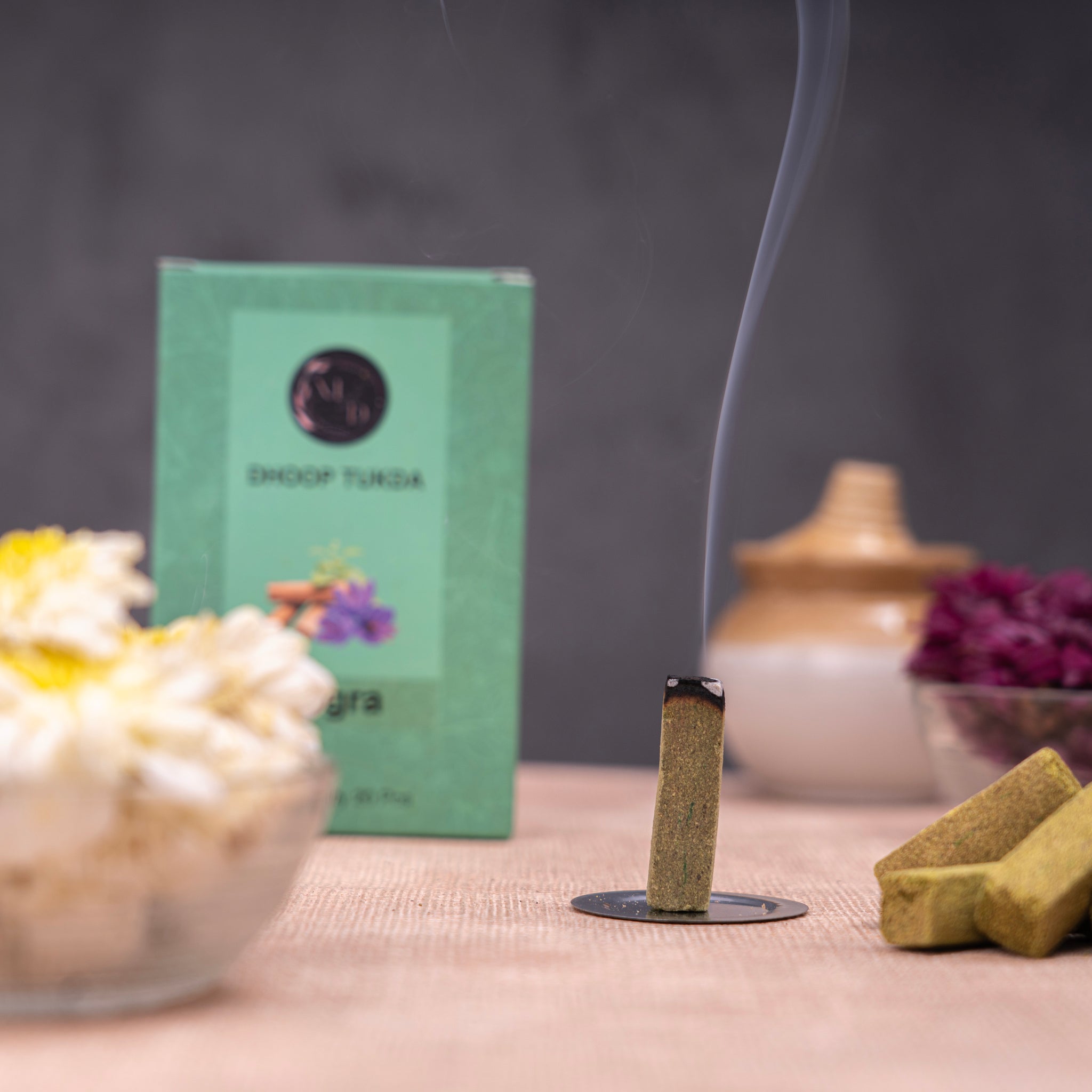 Mogra Charcoal-Free Dhoop tukda | 150 GM (Approx. 50 Cones)+ Free Stand