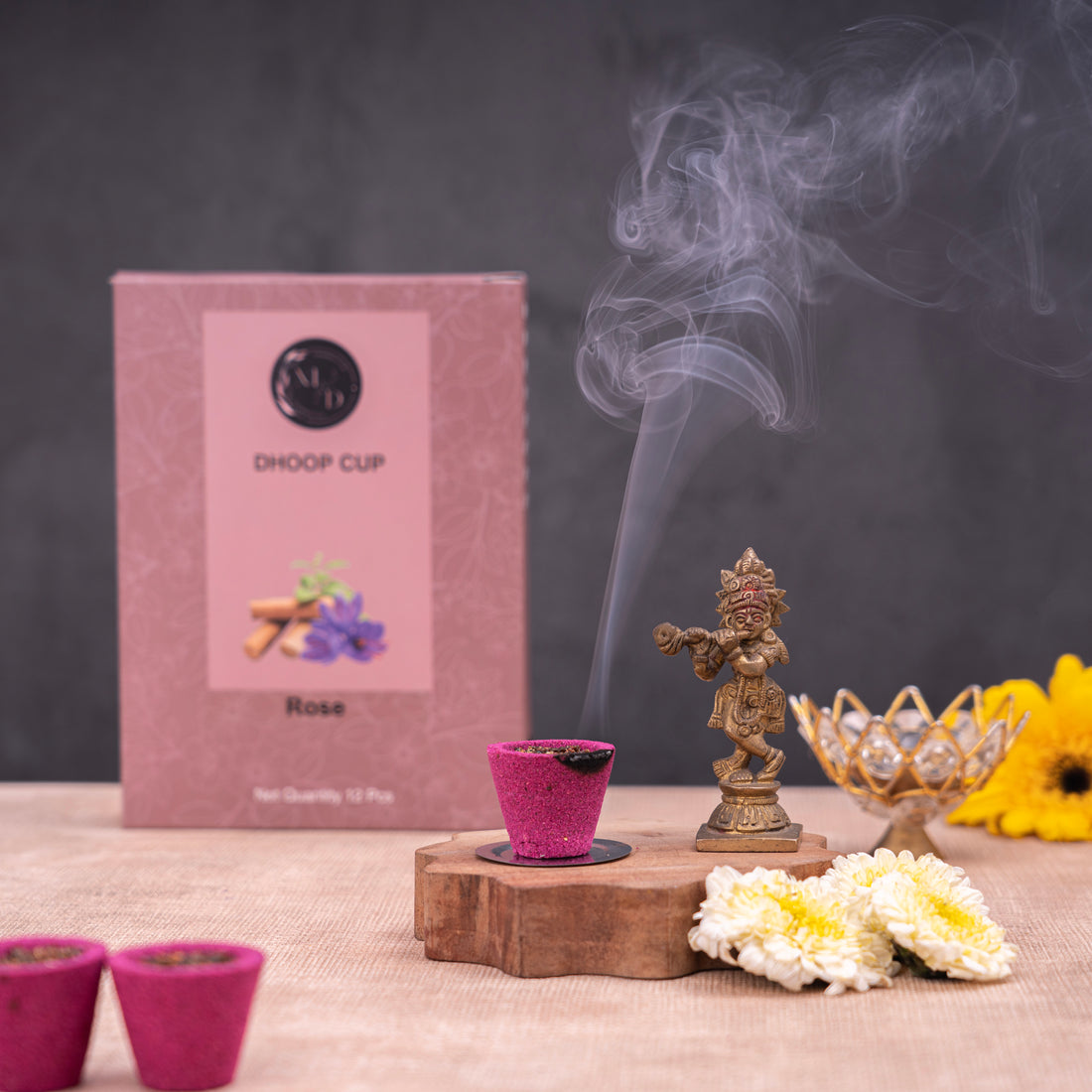 Rose Fragrance Charcoal-Free Dhoop cup  | 150 GM (Approx. 12 cups )+ Dashang Dhoop  Tukda Free
