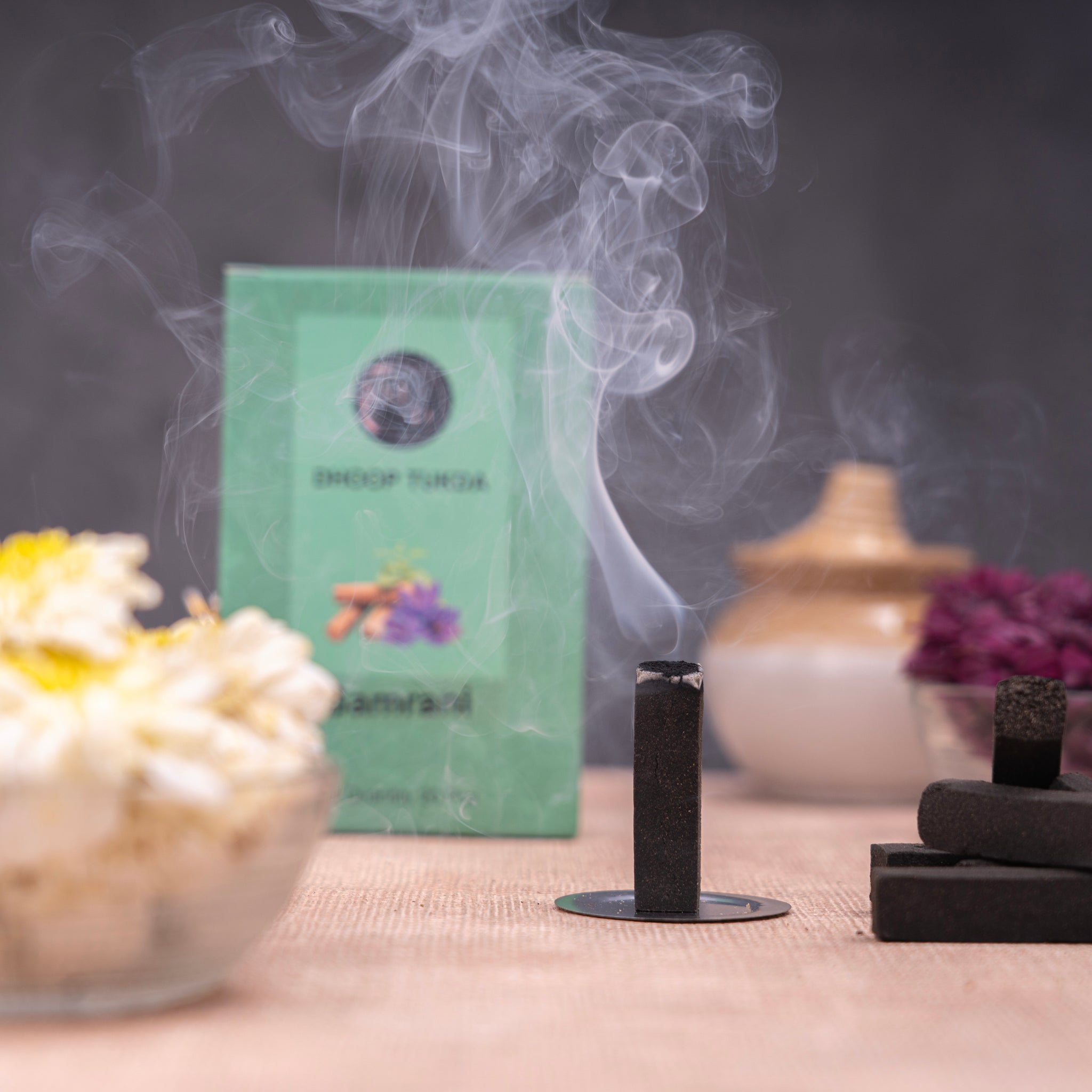 Samrani  Charcoal-Free Dhoop tukda | 150 GM (Approx. 50 Cones)+ Free Stand