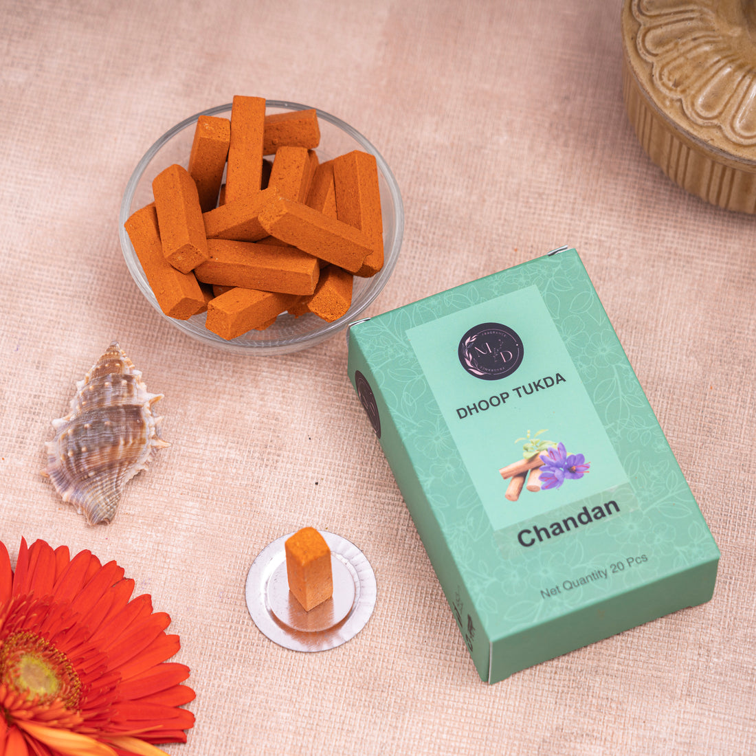 Sandal Charcoal-Free Dhoop tukda | 150 GM (Approx. 50 Cones)+ Free Stand