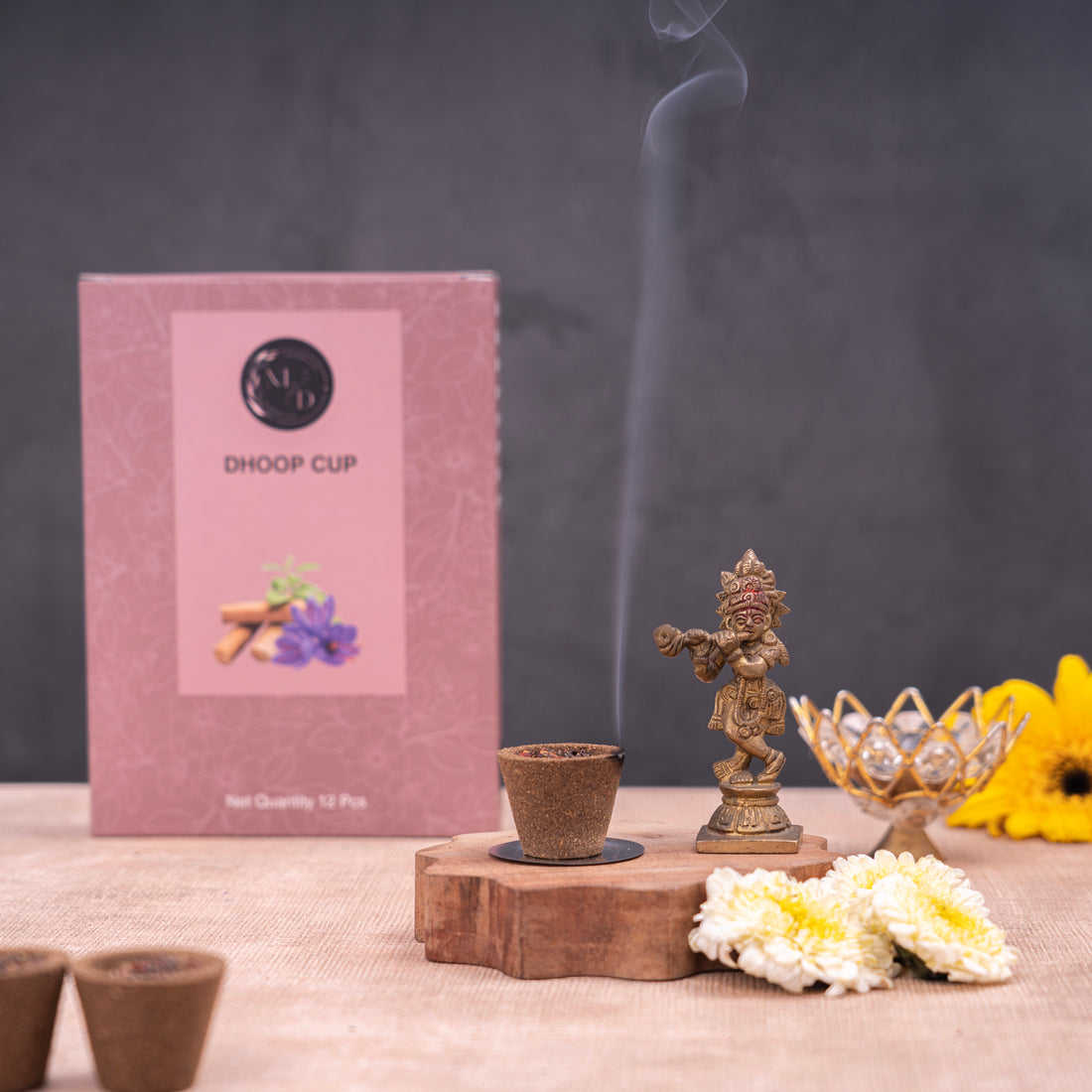 Single Fragrance Charcoal-Free Dhoop cup  | 150 GM (Approx. 12 cups )+ Free Stand